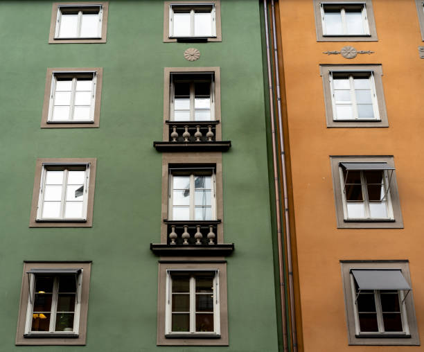 istock Building wall of green and yellow 1032195106