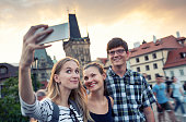 Friends on vacation taking selfie