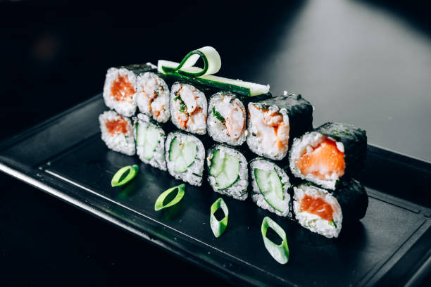 istock Salmon and cucumber maki sushi 1032222498