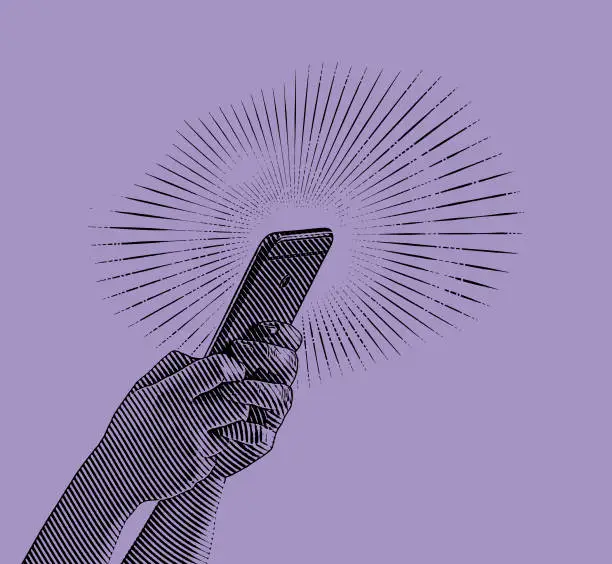 Vector illustration of Close up illustration of hands holding smart phone