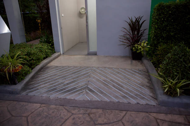 ramp way for support wheelchair disabled people. (Barrier-free access). ramp way for support wheelchair disabled people infront of toilet. (Barrier-free access).Selective focus. pebble driveway stock pictures, royalty-free photos & images