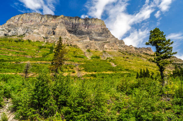 góra wznosi się z parku narodowego las lodowca w montanie - lake us glacier national park cloudscape cloud zdjęcia i obrazy z banku zdjęć