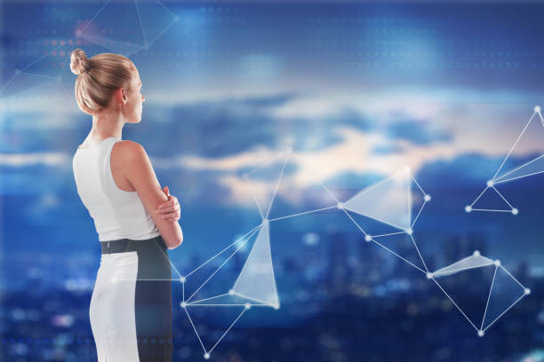 istock businesswoman at abstract background 1032244710