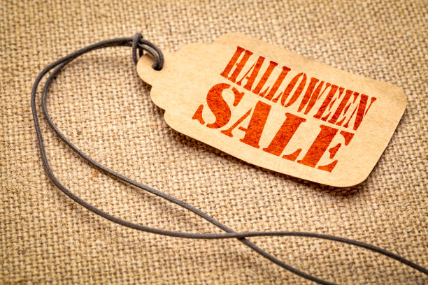 istock Halloween sale text on a price tag 1032255278