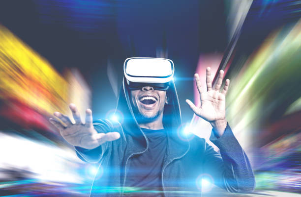 istock Happy African American guy in VR glasses 1032259460