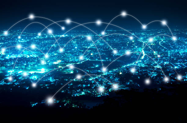 istock Connecting Dots Over Illuminated Modern Buildings In City 1032290854