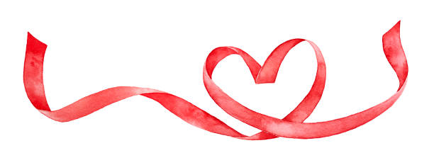 레드 리본 사랑 마음으로 모양입니다. 손 흰색 배경, 컷아웃 디자인 장식 요소에 물 색 그라데이션 그림을 그려. - heart shape valentines day love backgrounds stock illustrations