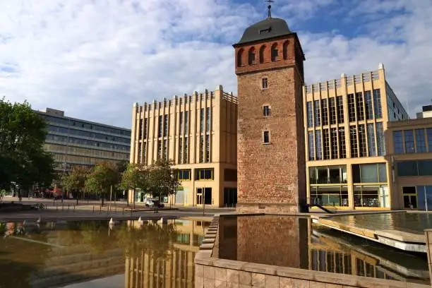 Chemnitz city in Germany (State of Saxony). Red Tower, part of former city walls. Medieval landmark.