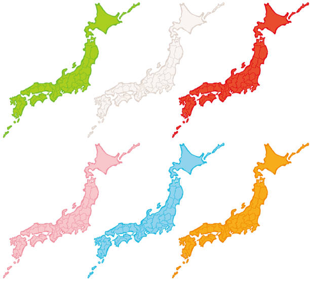 map of Japan and Japanese Prefectures. Japan map. Japanese prefectures. hand drawn illustration. japan map fukushima prefecture cartography stock illustrations