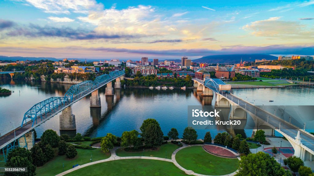 Aerial of Chattanooga Tennessee TN Skyline Chattanooga Stock Photo