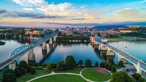 Aerial of Chattanooga Tennessee TN Skyline Aerial of Chattanooga Tennessee TN Skyline tennessee photos stock pictures, royalty-free photos & images