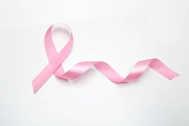 istock Pink breast cancer ribbon on white background 1032371848