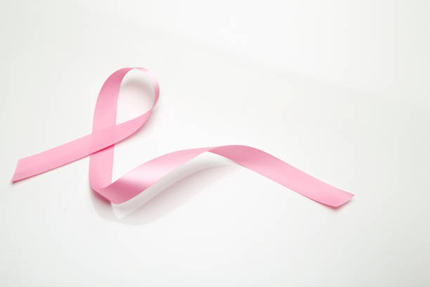 istock Pink breast cancer ribbon on white background 1032371920