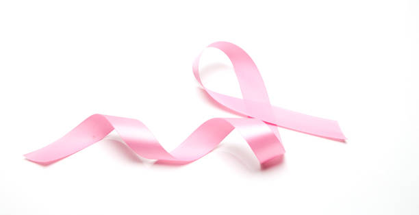 istock Pink breast cancer ribbon on white background 1032371966