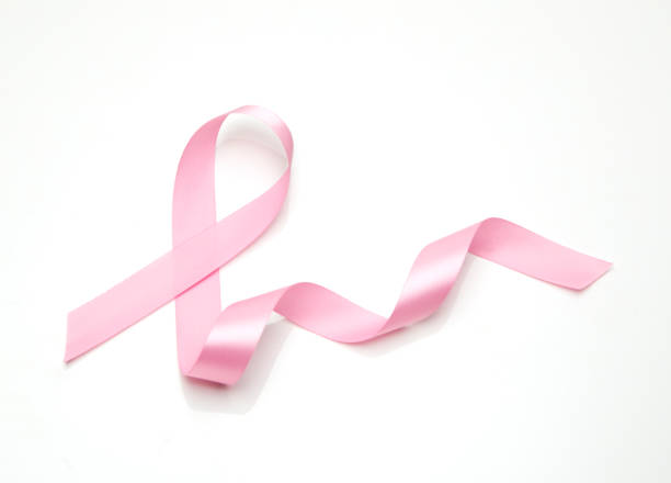 istock Pink breast cancer ribbon on white background 1032371976