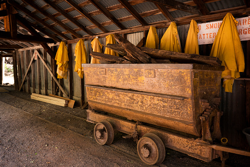An old cart that hauled the minerals outside the Bachelor Syracuse Mine, Ouray, Colorado, USA
