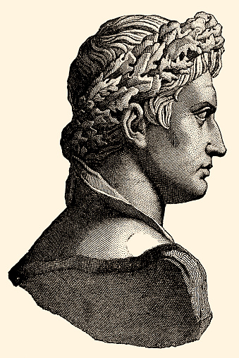 Portrait of CAIUS JULIUS CAESAR OCTAVIANUS AUGUSTUS,son of Caius Octavius and Atia, was born is 63 B.C.He was the first and greatest of the Roman emperors,in his way perharps fully as great as his adoptive father,Julius Caesar. (XXL)