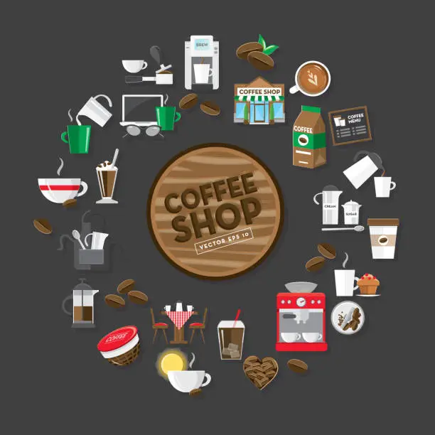 Vector illustration of Coffee icon set background design template with placement text