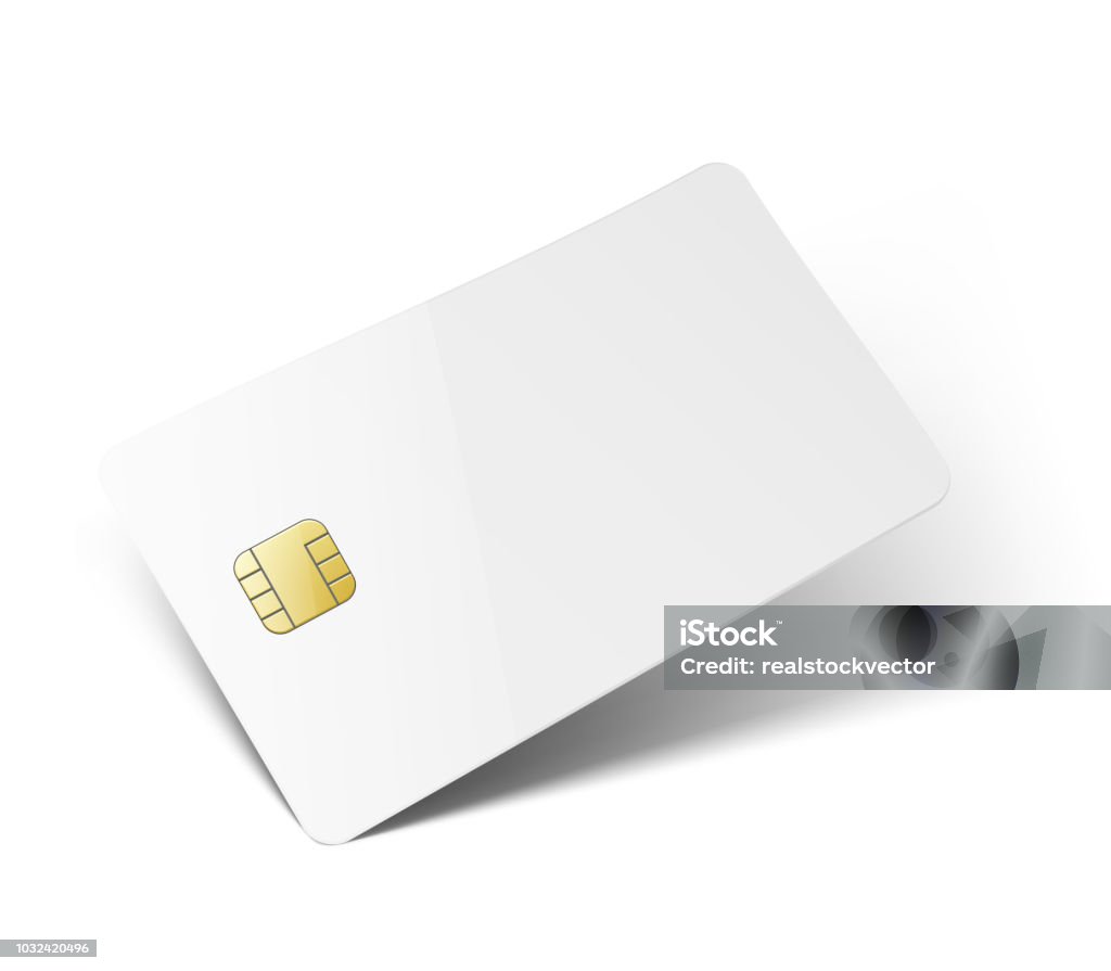 Universal vector mockup of plastic card with realistic shadow and chip isolated on white background. Vector illustration. EPS10. Template stock vector