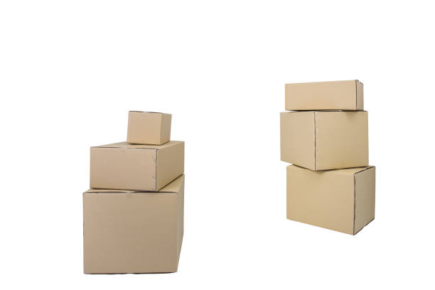 istock Cardboard Boxes in different sizes stacked boxes isolated on white backgrouns 1032437102