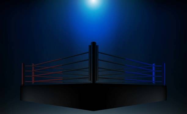 бокс кольцо арене �и прожекторов вектор дизайна. векторное освещение - boxing ring fighting rope stadium stock illustrations