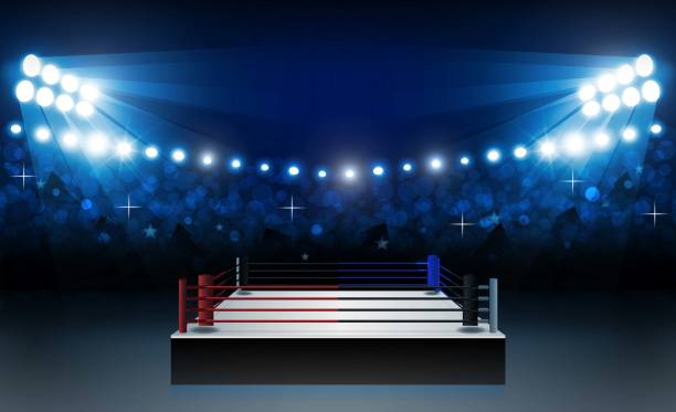 бокс кольцо арене и прожекторов вектор дизайна. векторное освещение - boxing ring fighting rope stadium stock illustrations