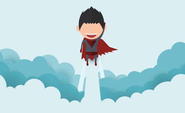 istock Cover report a happy face superhero on sky.startup concept. flat design. Vector illustration. 1032444670