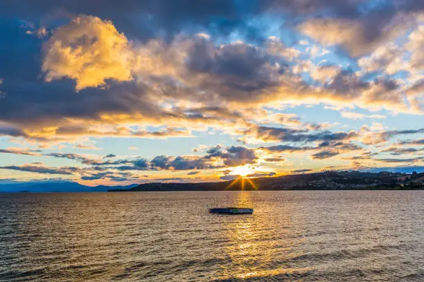 The sunset at the Lake Taupo, New Zealand