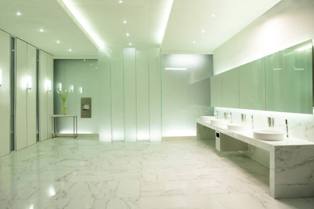 公衆トイレのスペース - bathroom contemporary office sparse ストックフォトと画像