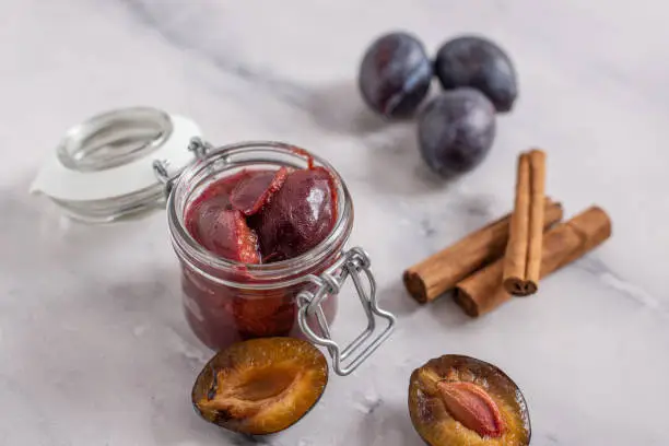 home made plum compote with cinnamon