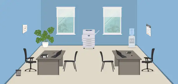 Vector illustration of Blue office room