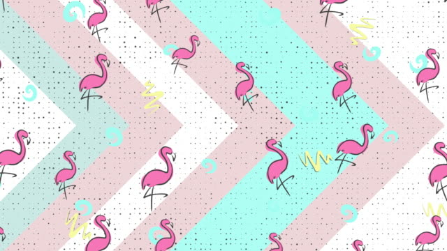 1990s Style Animated Flamingo Background Pattern