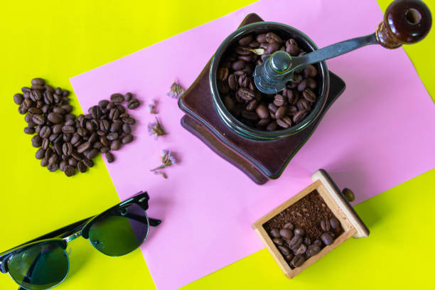 istock coffee beans, grinded beans in vintage wooden 1032469810