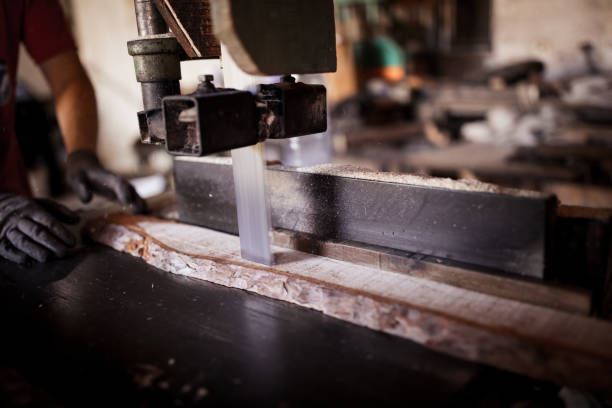 istock Carpenter cutting wooden board 1032479790