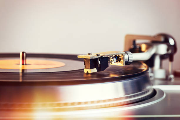 Hifi retro vinyl player is turntable with an analog audio CD.