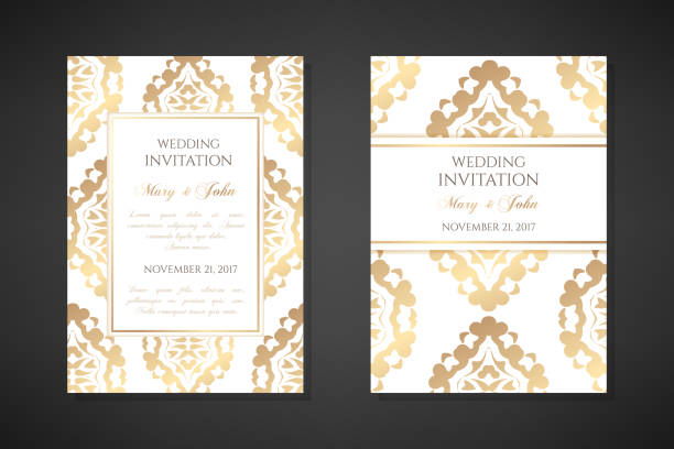 illustrations, cliparts, dessins animés et icônes de modèles d’invitation de mariage. maquette de couverture avec des ornements et fond blanc. vector décoratif verticales affiches avec l’espace de la copie. - traditional ceremony sign symbol wedding