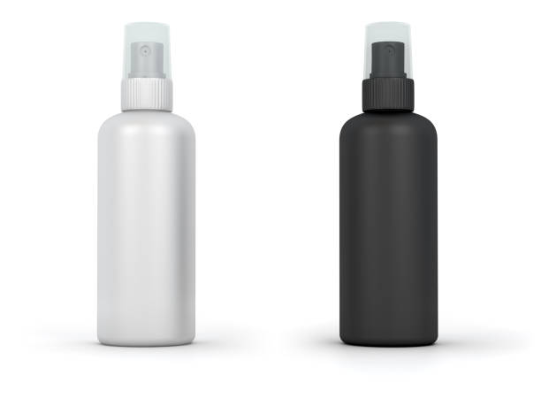 blank spray bottles - white black plastic packaging imagens e fotografias de stock