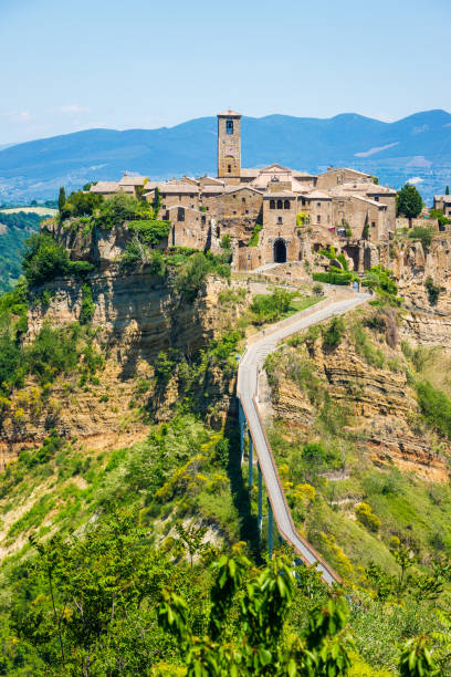 panorama of civita di bagnoregio, lazio italy - clear sky italy tuscany image imagens e fotografias de stock