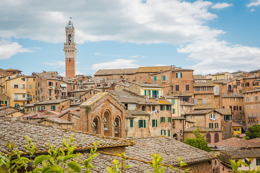 Scenic view of Siena town and historical houses. Tuscany, Italy, Europe