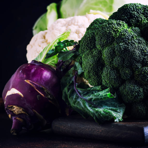 istock Different kinds of cabbage such as white cabbage, cauliflower, broccoli, kohlrabi 1032512408