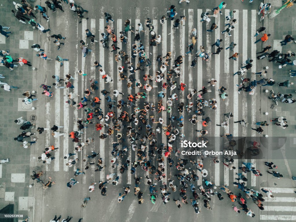Aerial View of a Crossing in Mexico City People Stock Photo