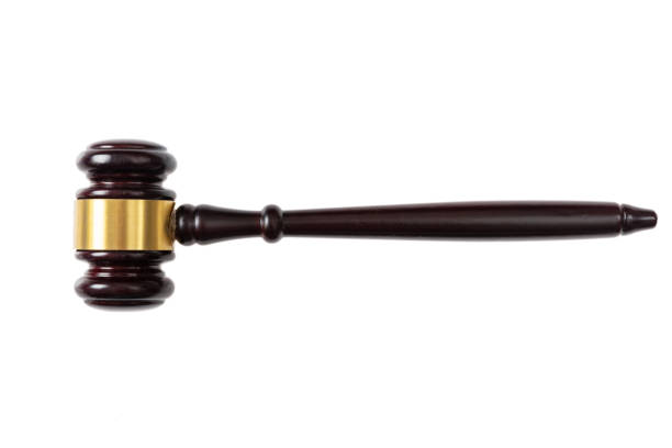 istock Judge or auction gavel isolated on white background, top view 1032516428