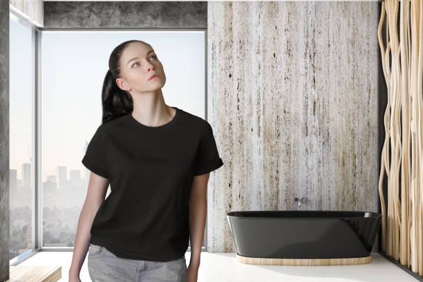 istock woman at modern bathroom background 1032518372