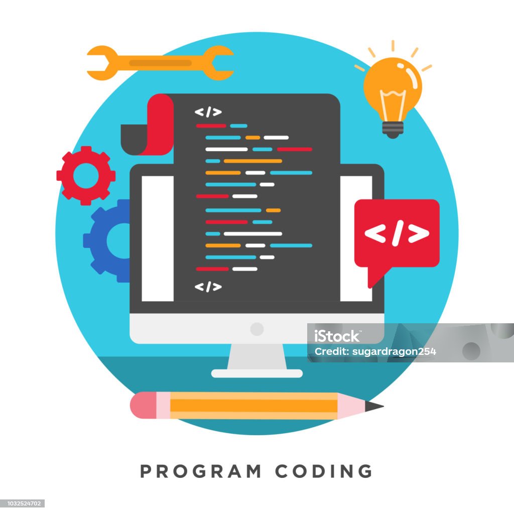Flat Vector Illustration Of Program Coding Concepts Elements For Mobile ...