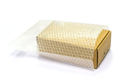 box and bubble wrap, for protection product cracked or insurance During transit isolated and white background