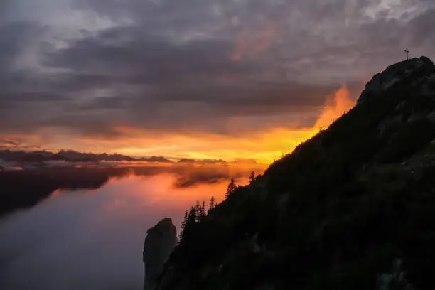 This spectacular sunset took place after a long hike to the Tegernseern Hütte after a radpid weather change