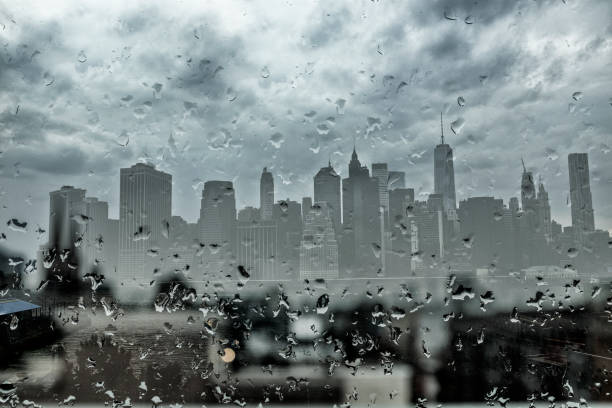 Rain in the New York City stock photo