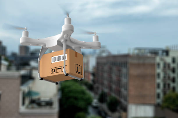istock Delivery drone flying in New york city 1032548742