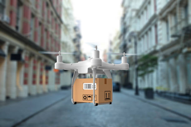 istock Delivery drone flying in New york city 1032548812