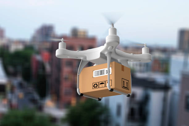 istock Delivery drone flying in New york city 1032548882